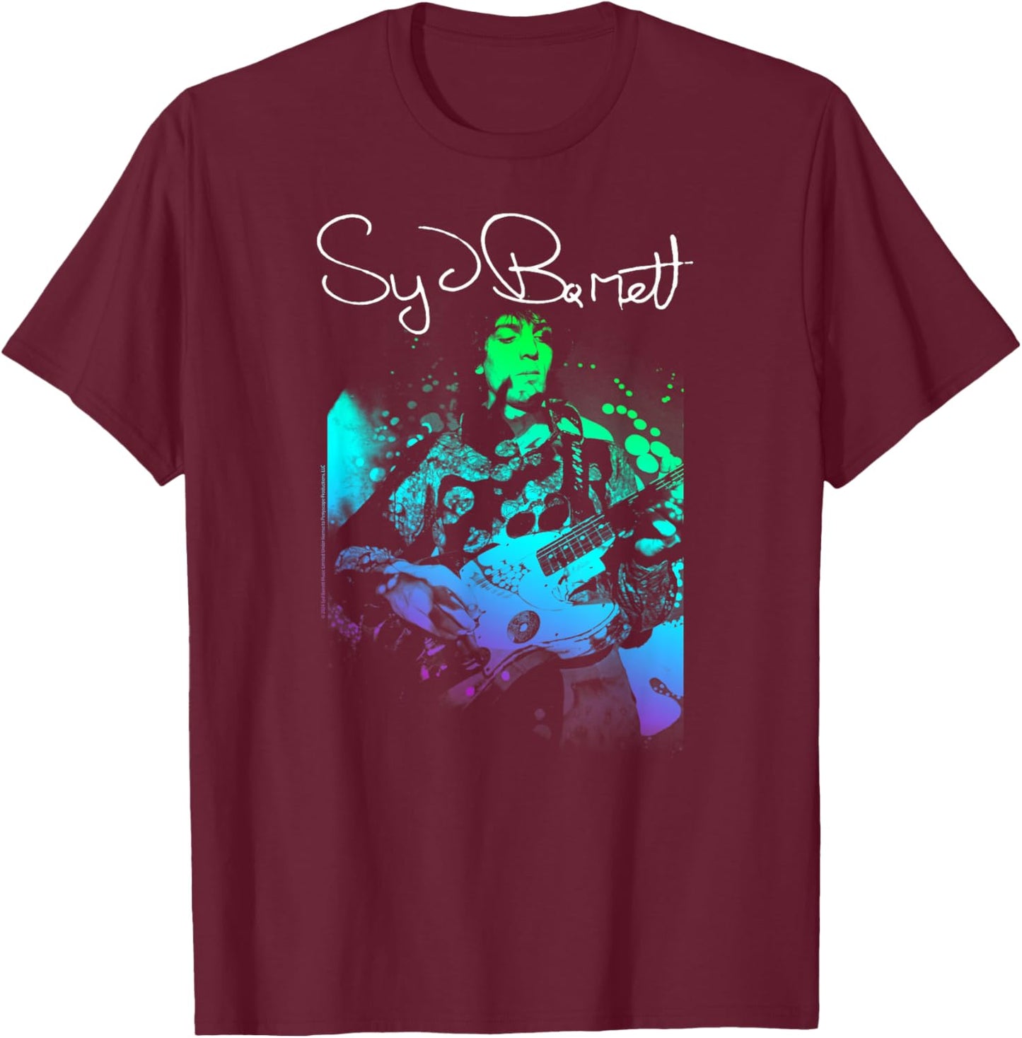 Syd Barret Colorful Portrait with Guitar T-Shirt - T-Shirt | Maroon