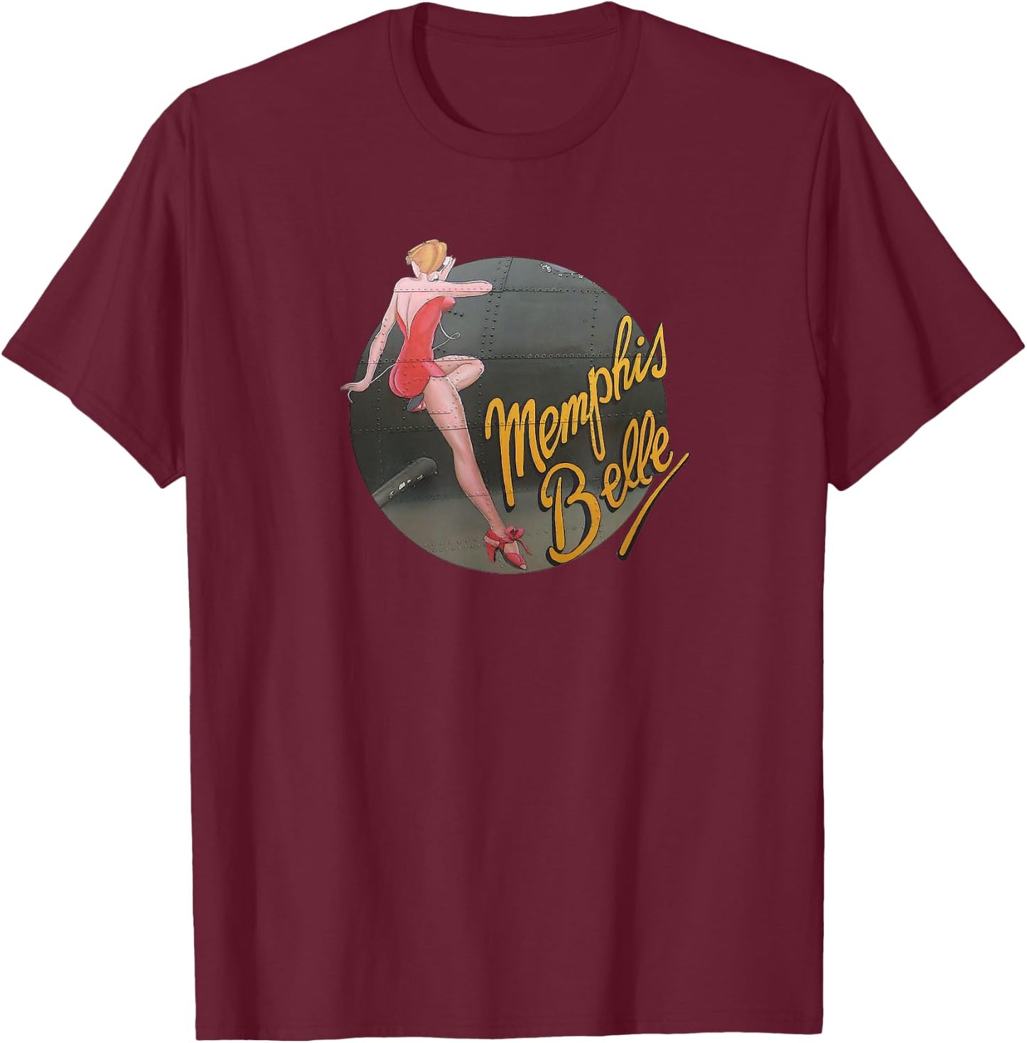 Pin up Girl WWII B-17 Flying Fortress Memphis Belle T-Shirt - T-Shirt | Maroon