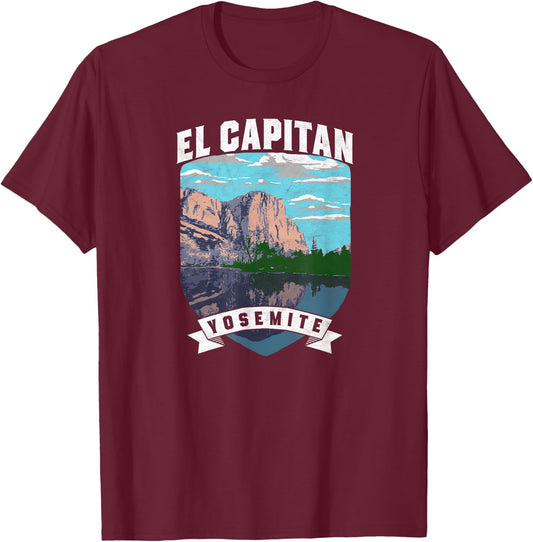 El Capitan Retro Yosemite National Park Vintage Graphic T-Shirt - T-Shirt | Maroon