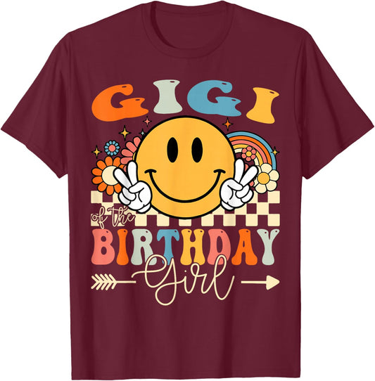 Gigi Of The Birthday Girl Groovy Retro Vintage T-Shirt - T-Shirt | Maroon