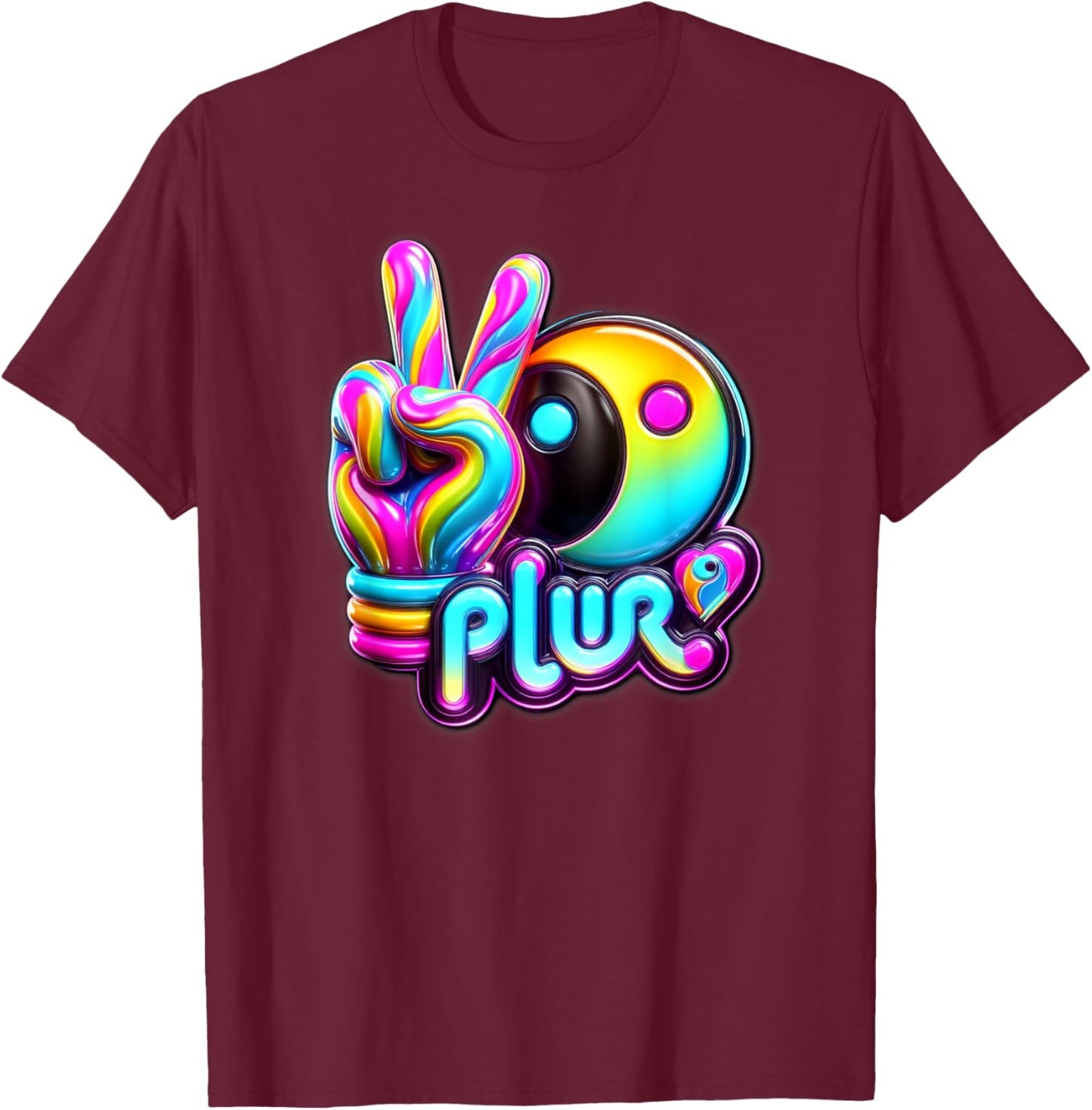 PLUR EDC EDM Rave Dance Music Kandi Vibes Techno Electronic T-Shirt - T-Shirt | Maroon