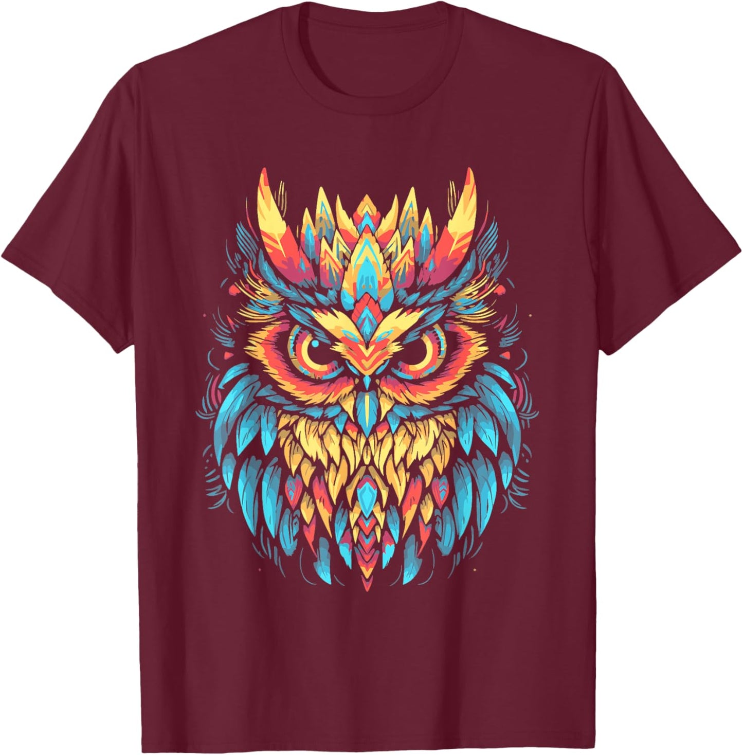 Flying Owl Futuristic Geometric Glitch Art Bird Lover T-Shirt - T-Shirt | Maroon