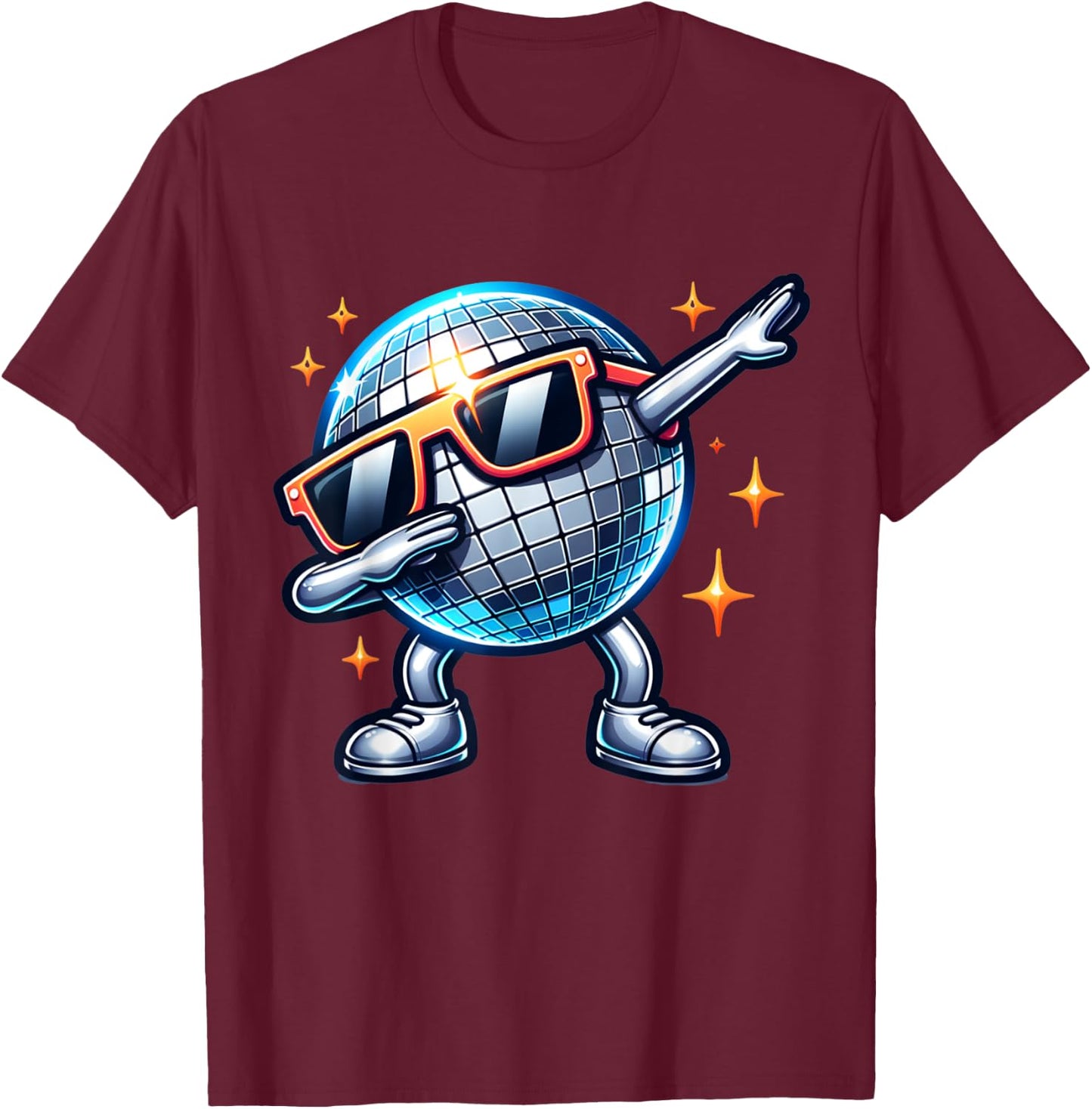 Retro Disco Ball Dabbing 70s Nightclub Dance Party Costume T-Shirt - T-Shirt | Maroon