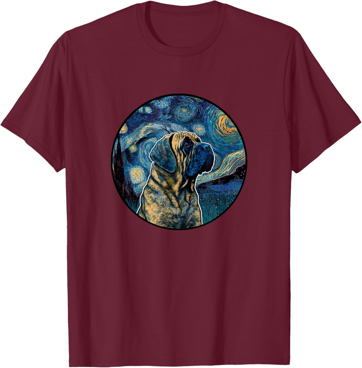 English Mastiff Starry Night Painting Dog Mom Dad T-Shirt - T-Shirt | Maroon