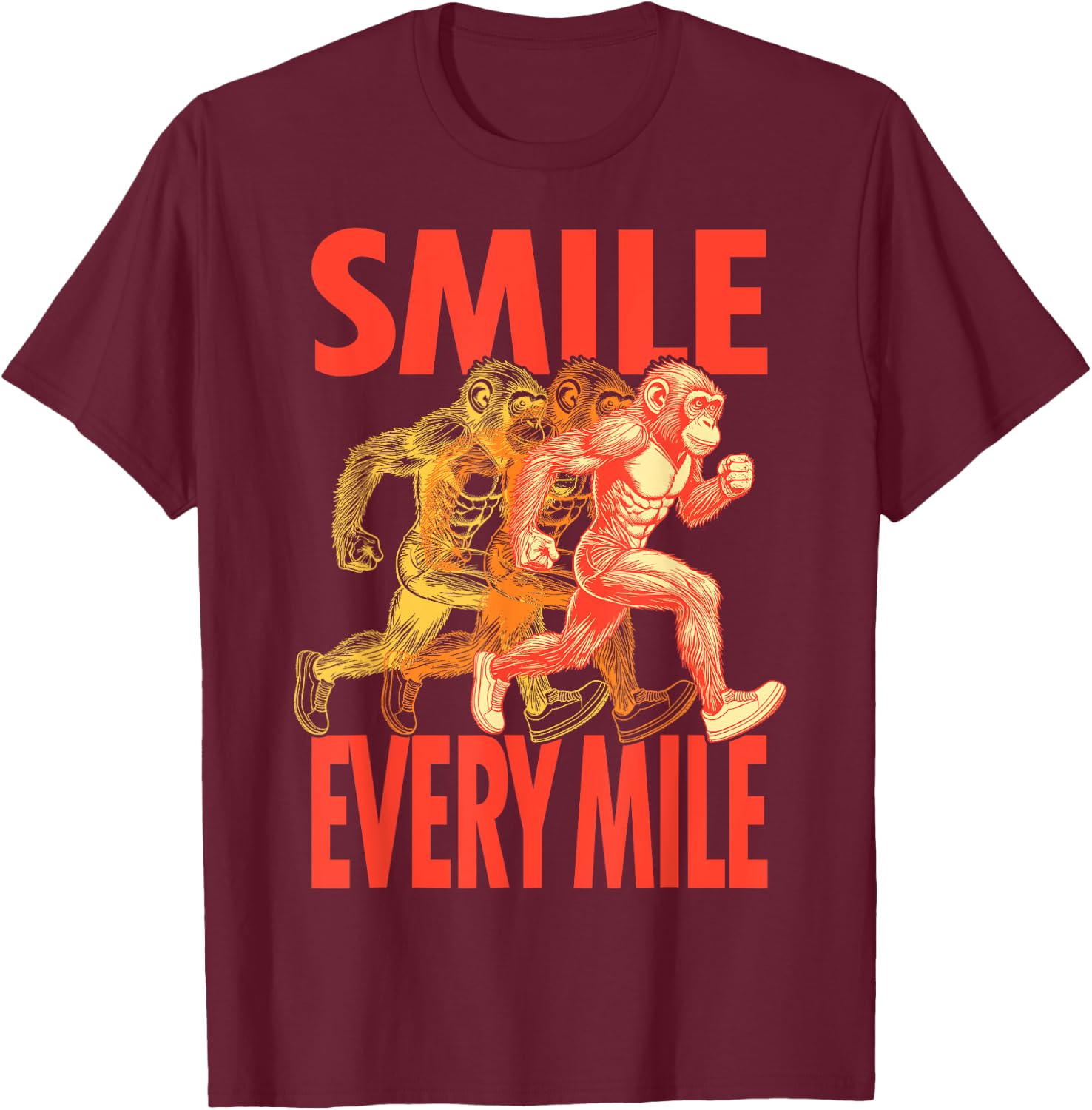 Smile Every Mile Funny Full Marathon Runner Monkey Running T-Shirt - T-Shirt | Maroon