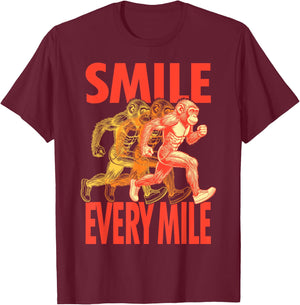 Smile Every Mile Funny Full Marathon Runner Monkey Running T-Shirt - T-Shirt | Maroon