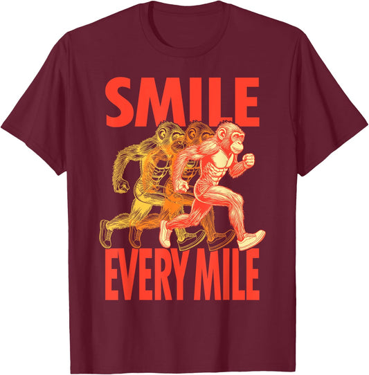Smile Every Mile Funny Full Marathon Runner Monkey Running T-Shirt - T-Shirt | Maroon