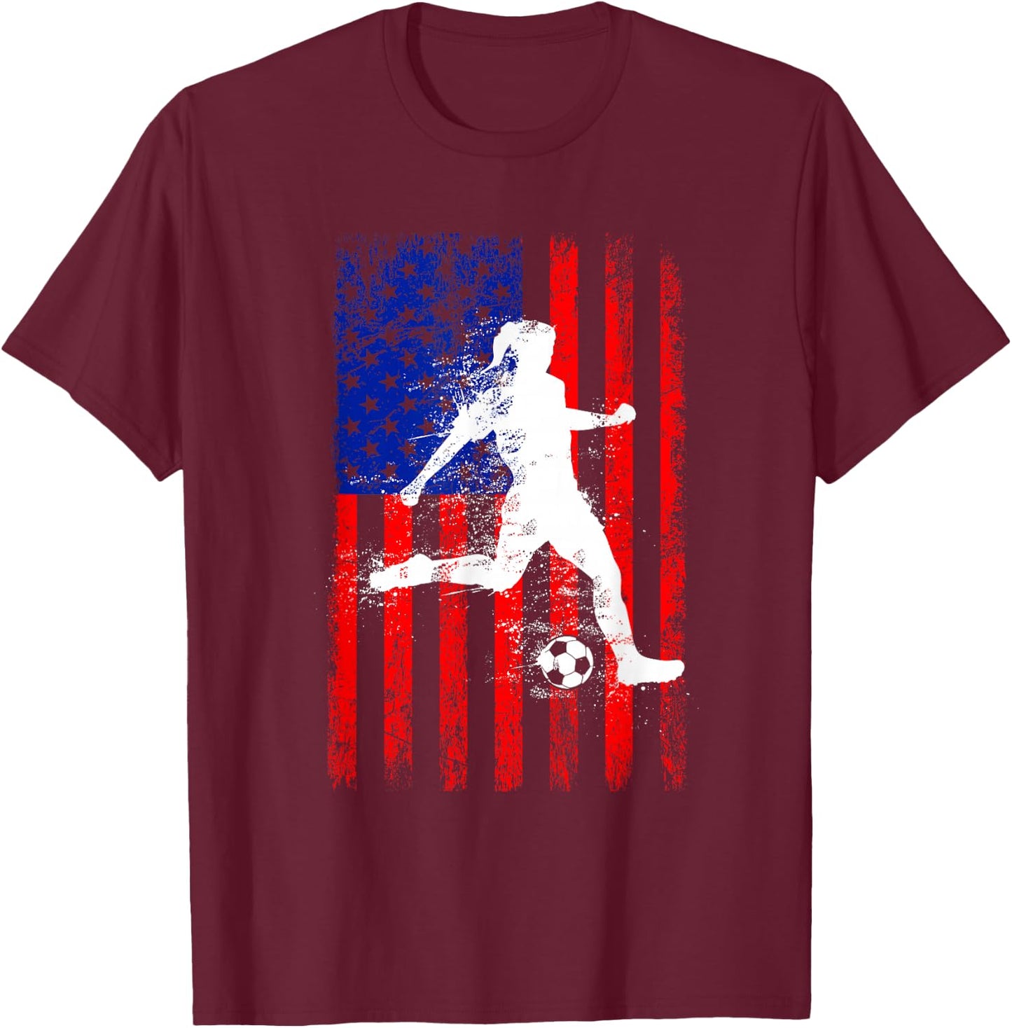 USA American Flag Soccer Shirt for Girls Women T-Shirt - T-Shirt | Maroon