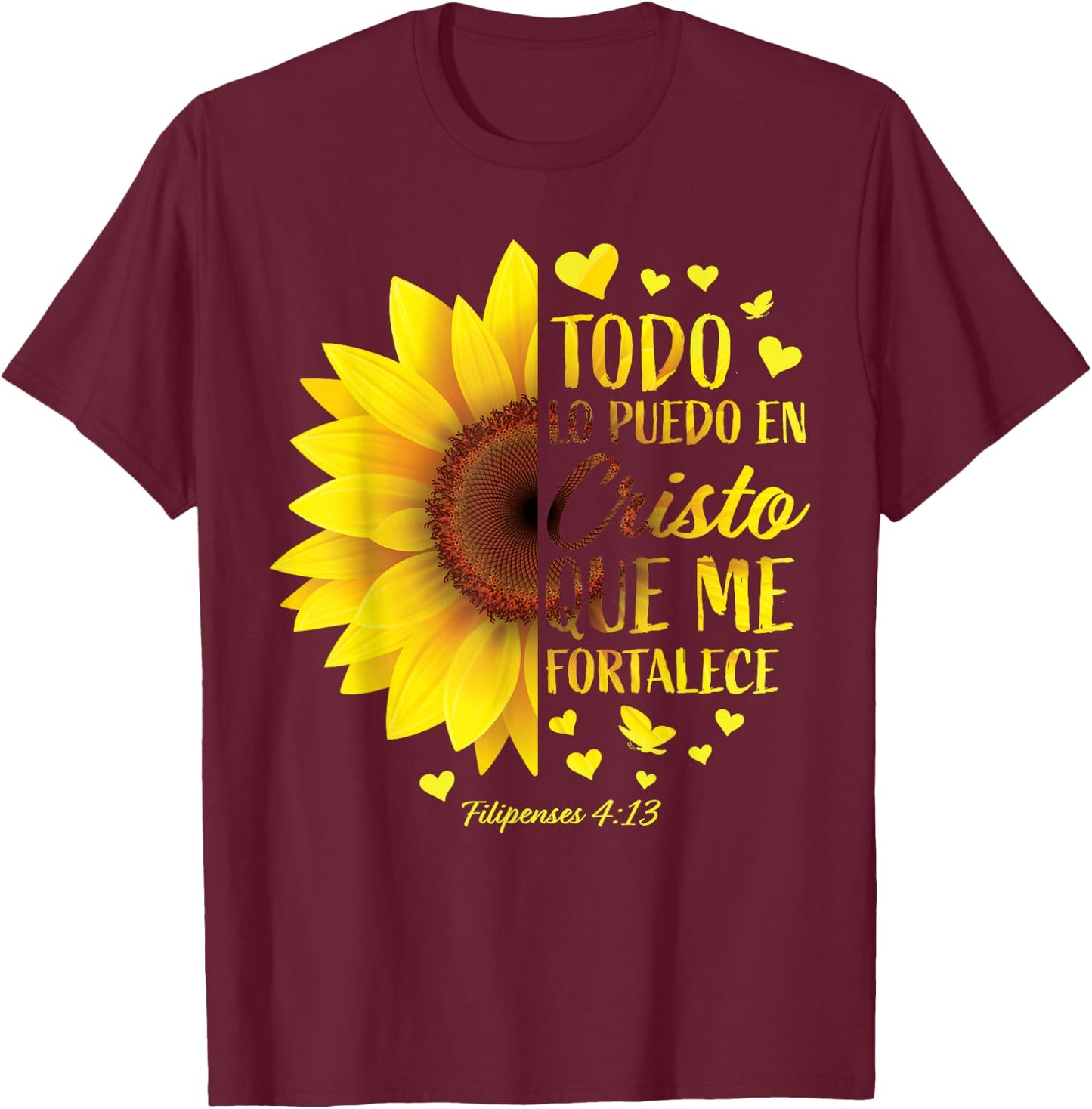 Christian Spanish Gift Women Religious Bible Verse Sunflower T-Shirt - T-Shirt | Maroon