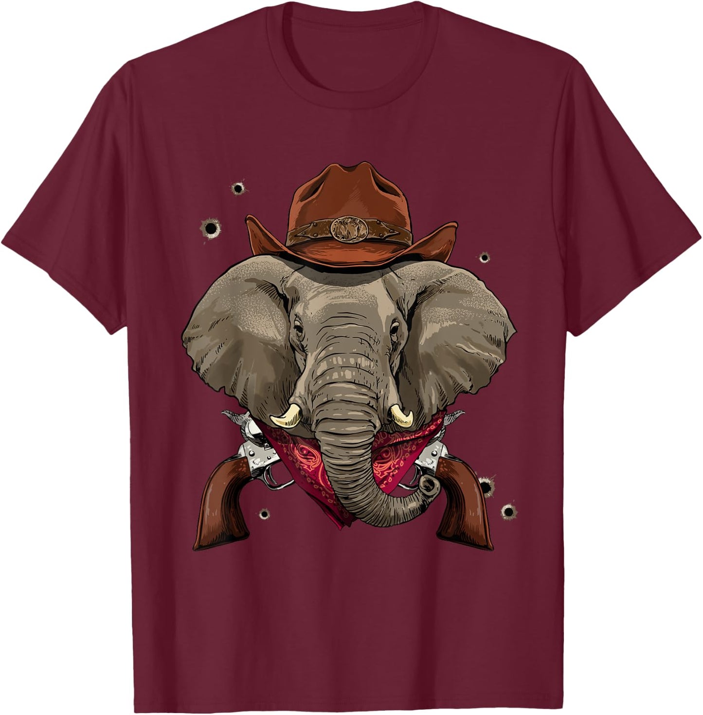 Cowboy Elephant Western Rodeo Cowboy Hat and Bandana T-Shirt - T-Shirt | Maroon