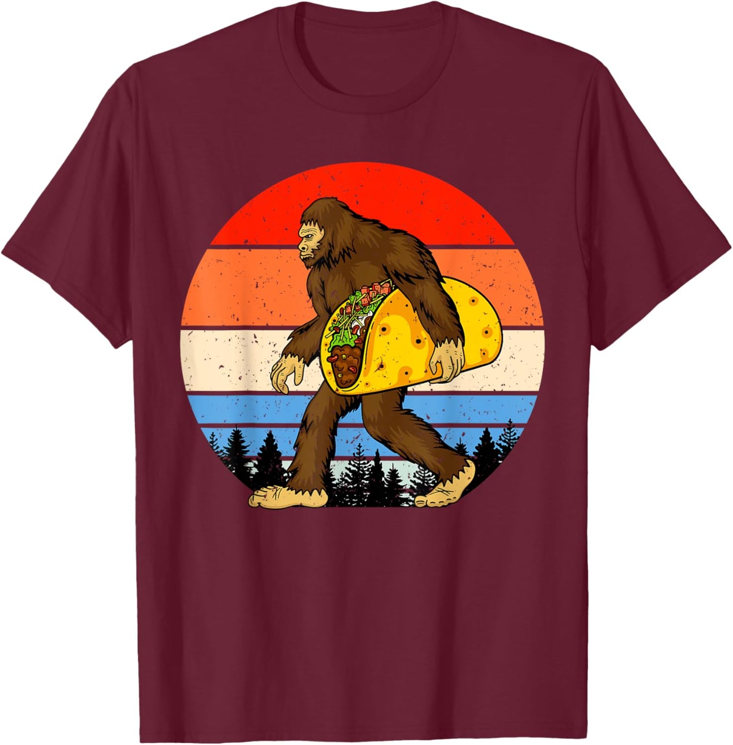 Funny Bigfoot, Taco Lover, Bigfoot Taco, Bigfoot T-Shirt - T-Shirt | Maroon