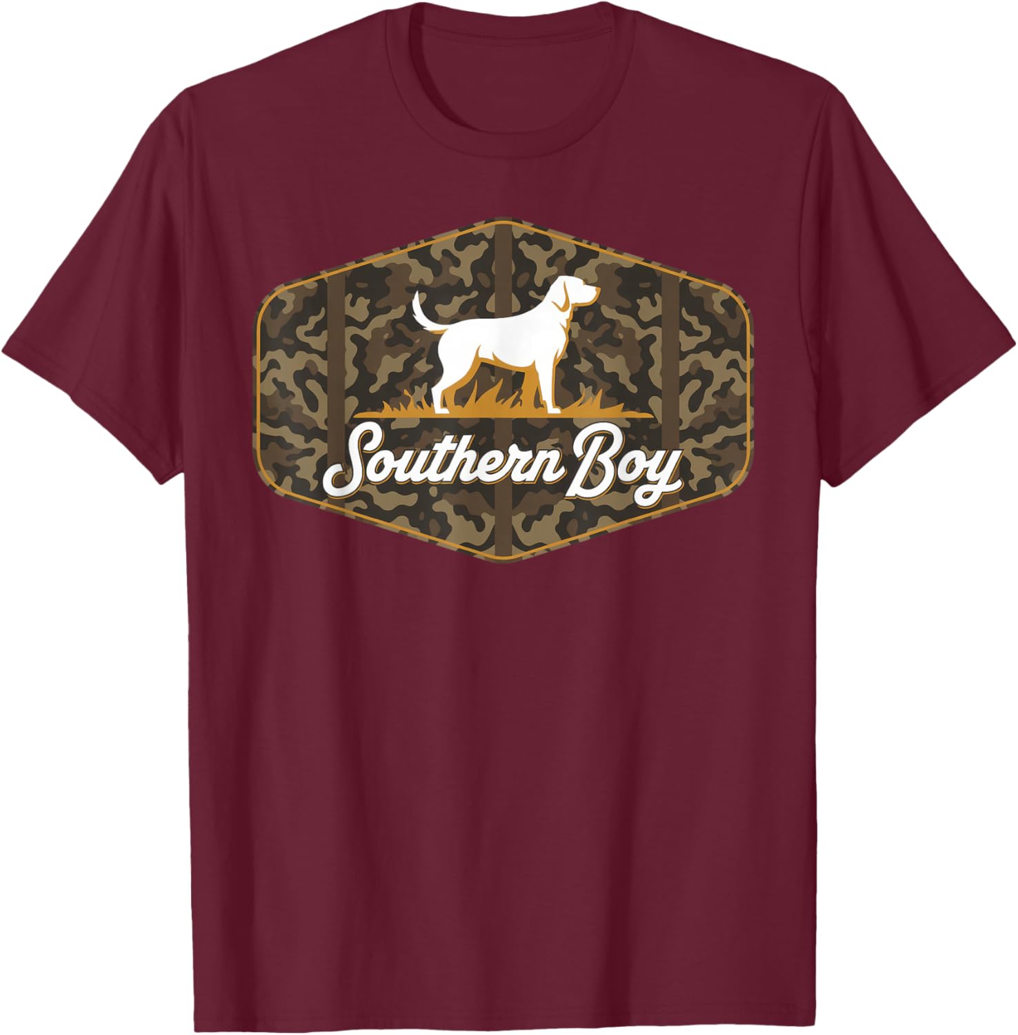 Southern Boy Camouflage Hunting Dog Hello Hunting Season T-Shirt - T-Shirt | Maroon