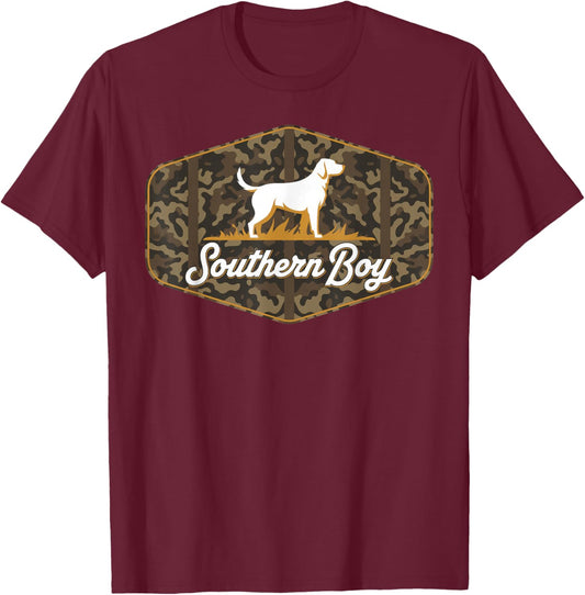 Southern Boy Camouflage Hunting Dog Hello Hunting Season T-Shirt - T-Shirt | Maroon