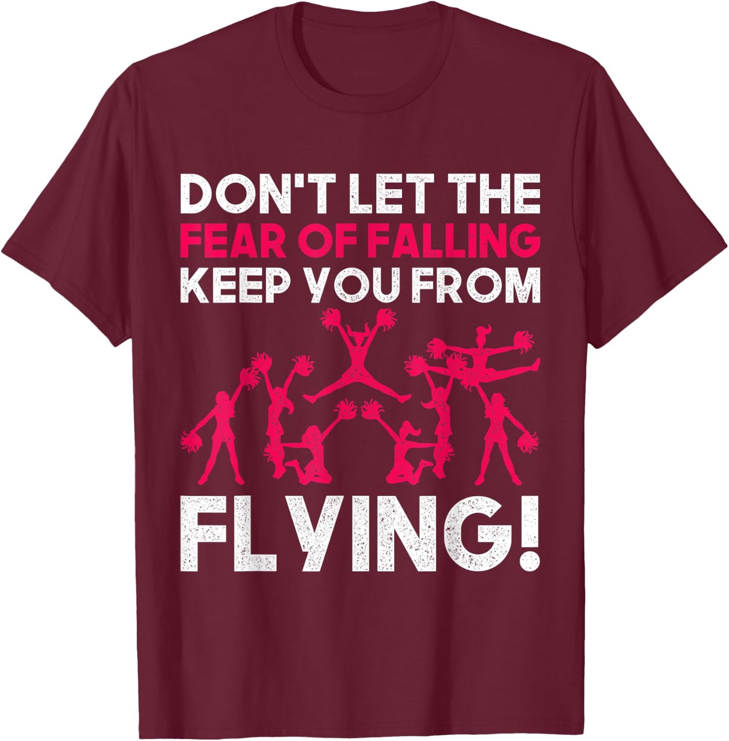Funny Cheerleader Flying and Falling Cheerleading Design T-Shirt - T-Shirt | Maroon