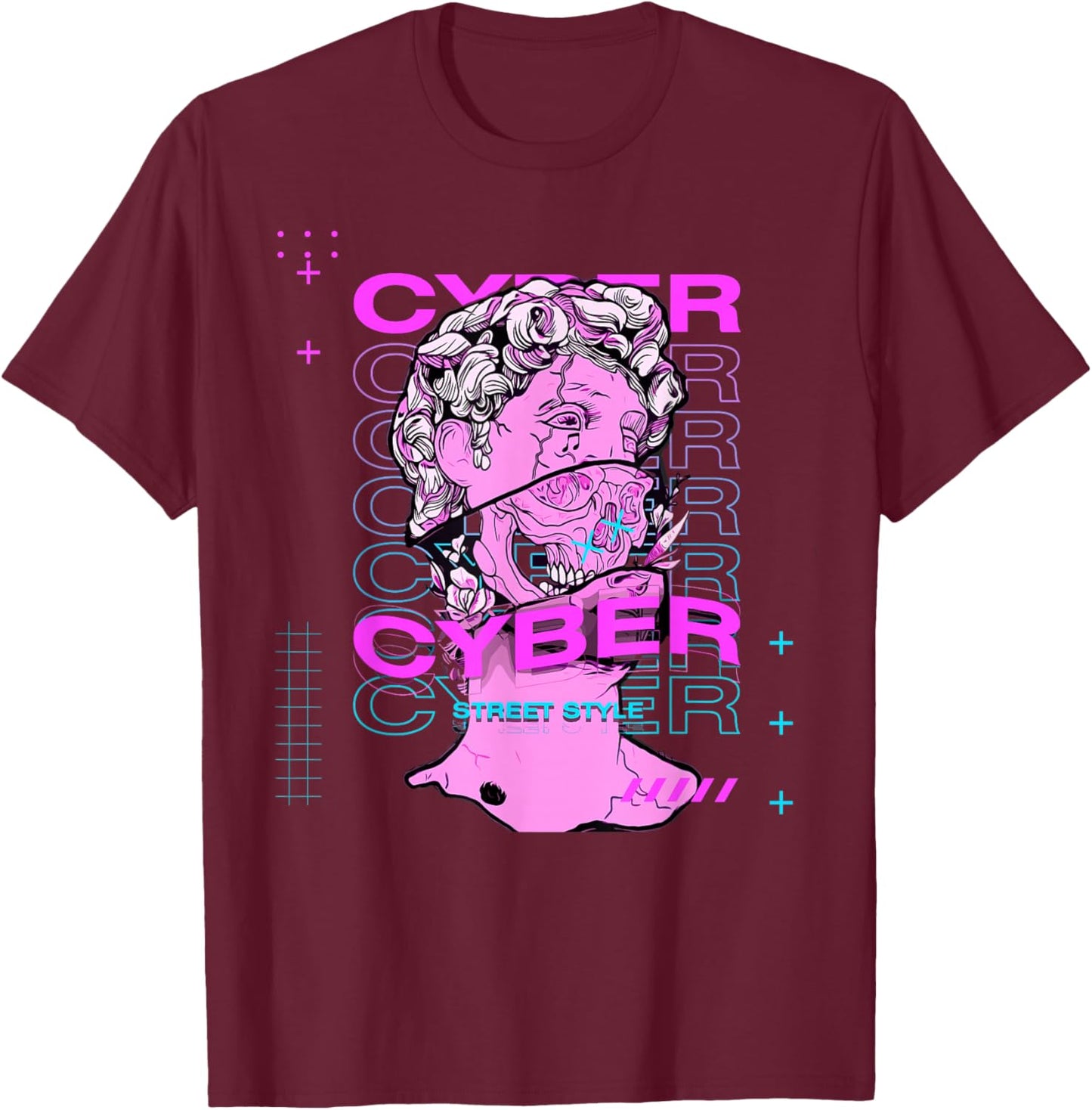 Cyber Street Style Vaporwave EDM Rave Festival T-Shirt - T-Shirt | Maroon
