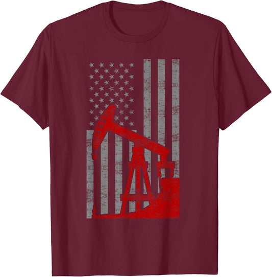 Landman USA Flag Oil Rig US Worker Funny Gift T-Shirt - T-Shirt | Maroon