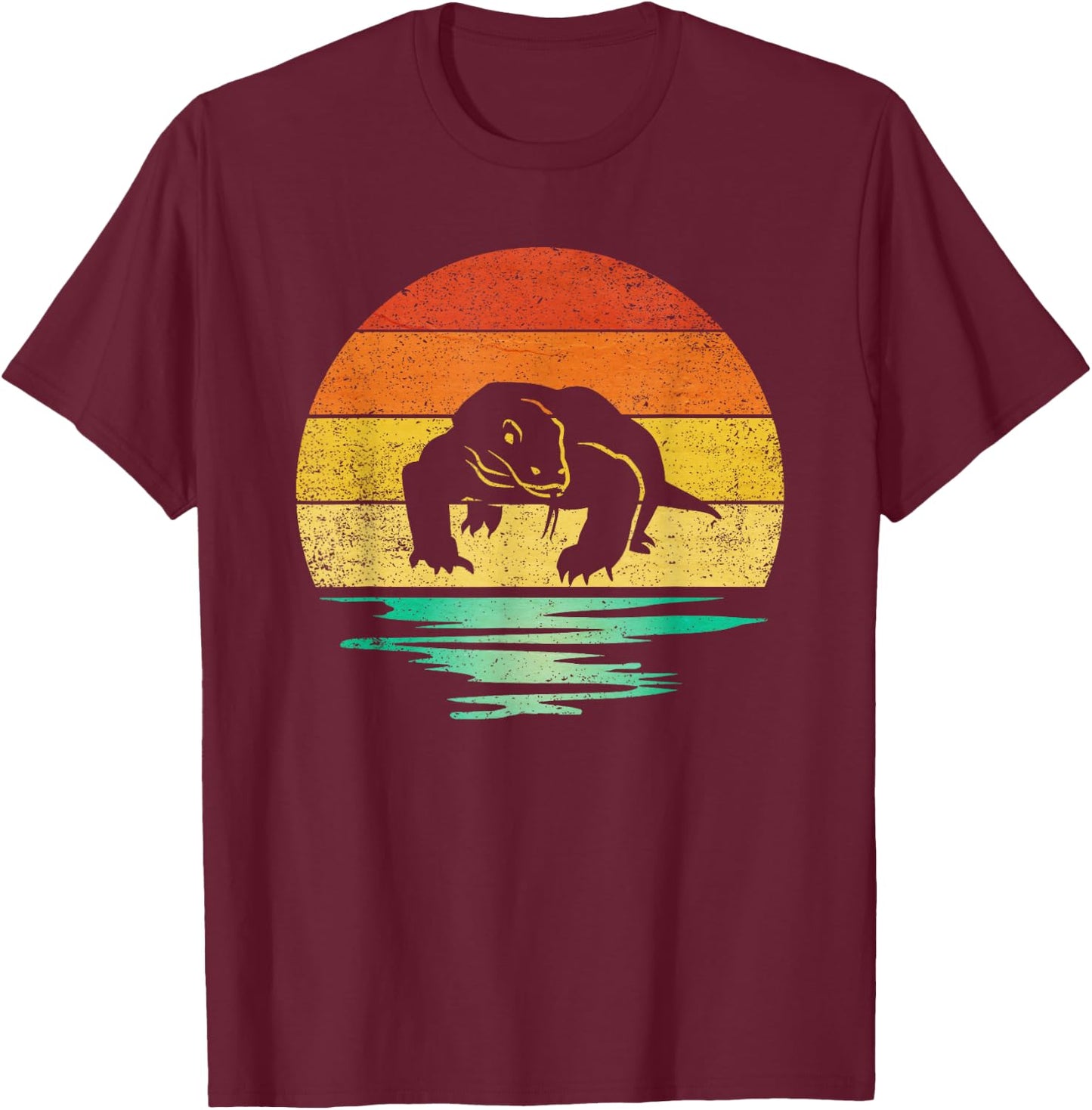 Vintage Komodo Dragon Reptile Retro Sunset Komodo Dragon T-Shirt - T-Shirt | Maroon