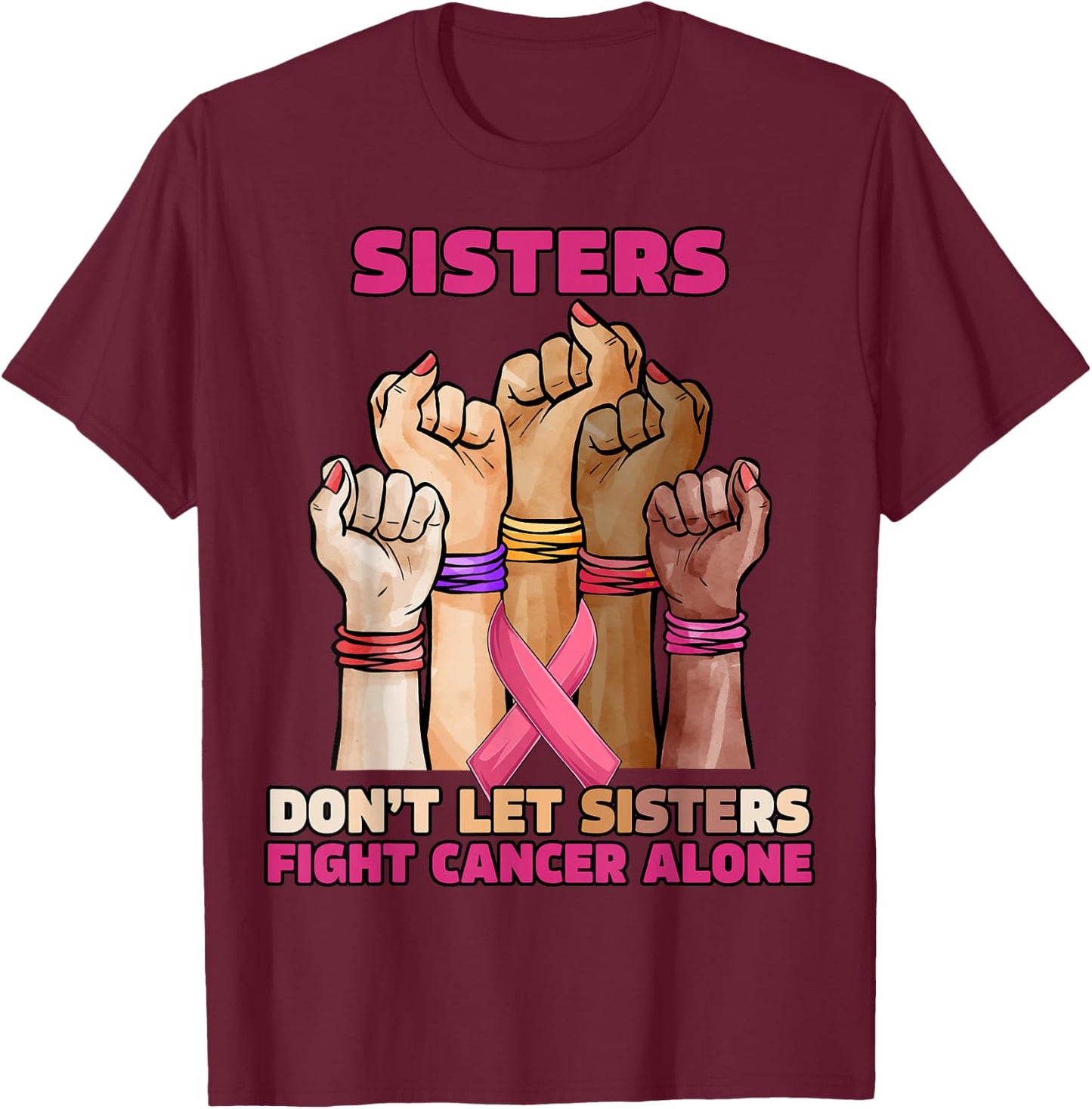 Pink Ribbon Breast Cancer Awareness Pink Ribbon October T-Shirt - T-Shirt | Maroon