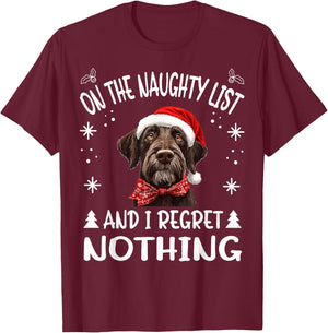 Cute German Wirehaired Pointer Dog Christmas On The Naughty T-Shirt - T-Shirt | Maroon