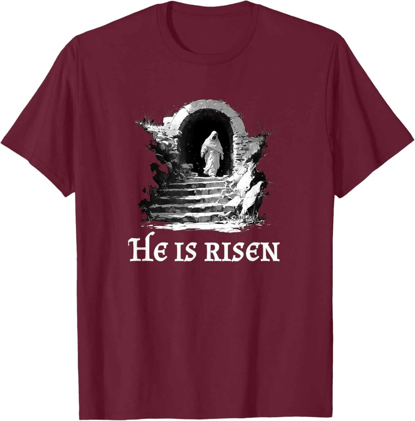He Is Risen! Cross Jesus, Easter Day Christians Vintage Gift T-Shirt - T-Shirt | Maroon