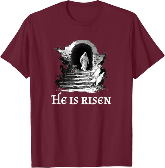 He Is Risen! Cross Jesus, Easter Day Christians Vintage Gift T-Shirt - T-Shirt | Maroon