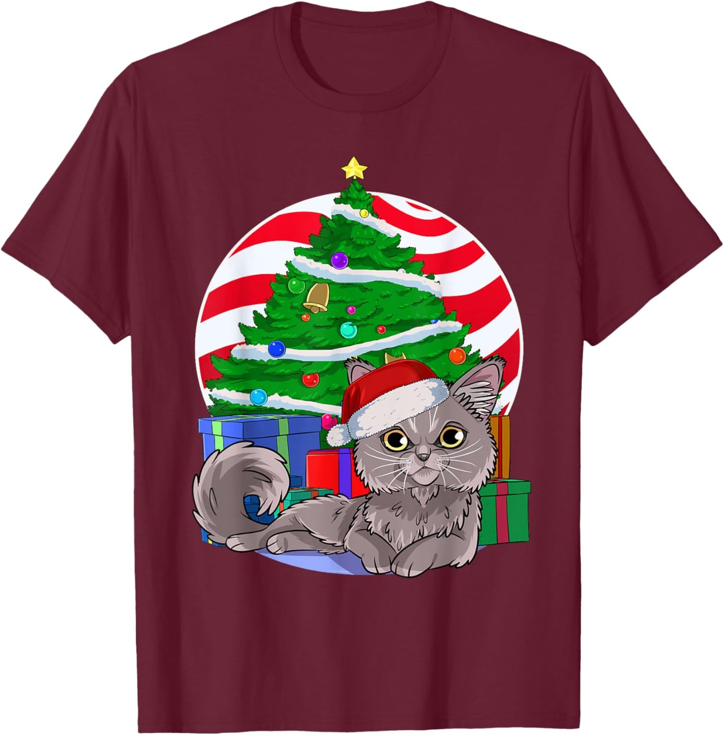 Nebelung Cat Cute Santa Christmas Tree Xmas Decor T-Shirt - T-Shirt | Maroon