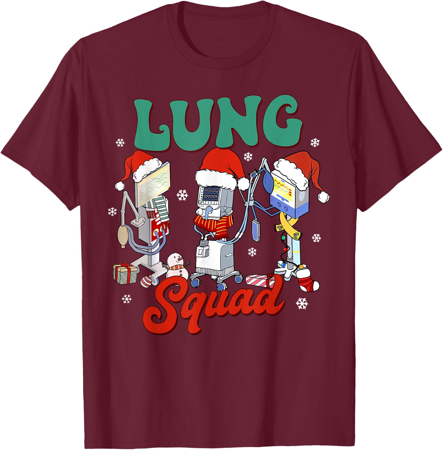 Lung Squad Ventilator Santa Respiratory Therapist Christmas T-Shirt - T-Shirt | Maroon