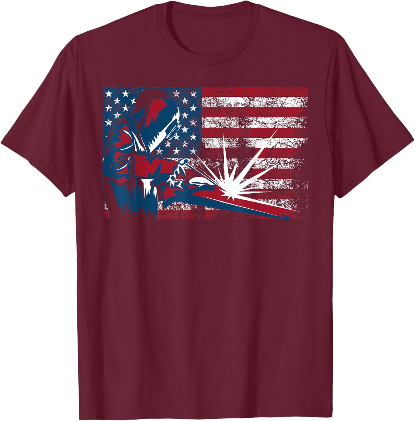 Welder American Flag | Cute Lit Operator Funny US Gift Women Girls Kids Men T-Shirt - T-Shirt | Maroon
