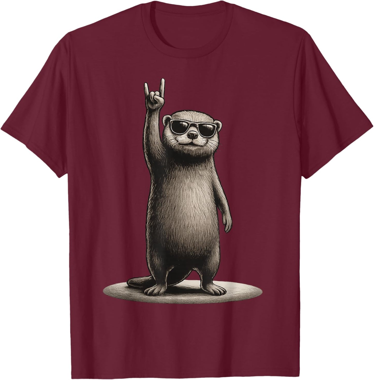 Retro Otter Rock On Music Funny Gift Men Women Boy Girl Kid T-Shirt - T-Shirt | Maroon