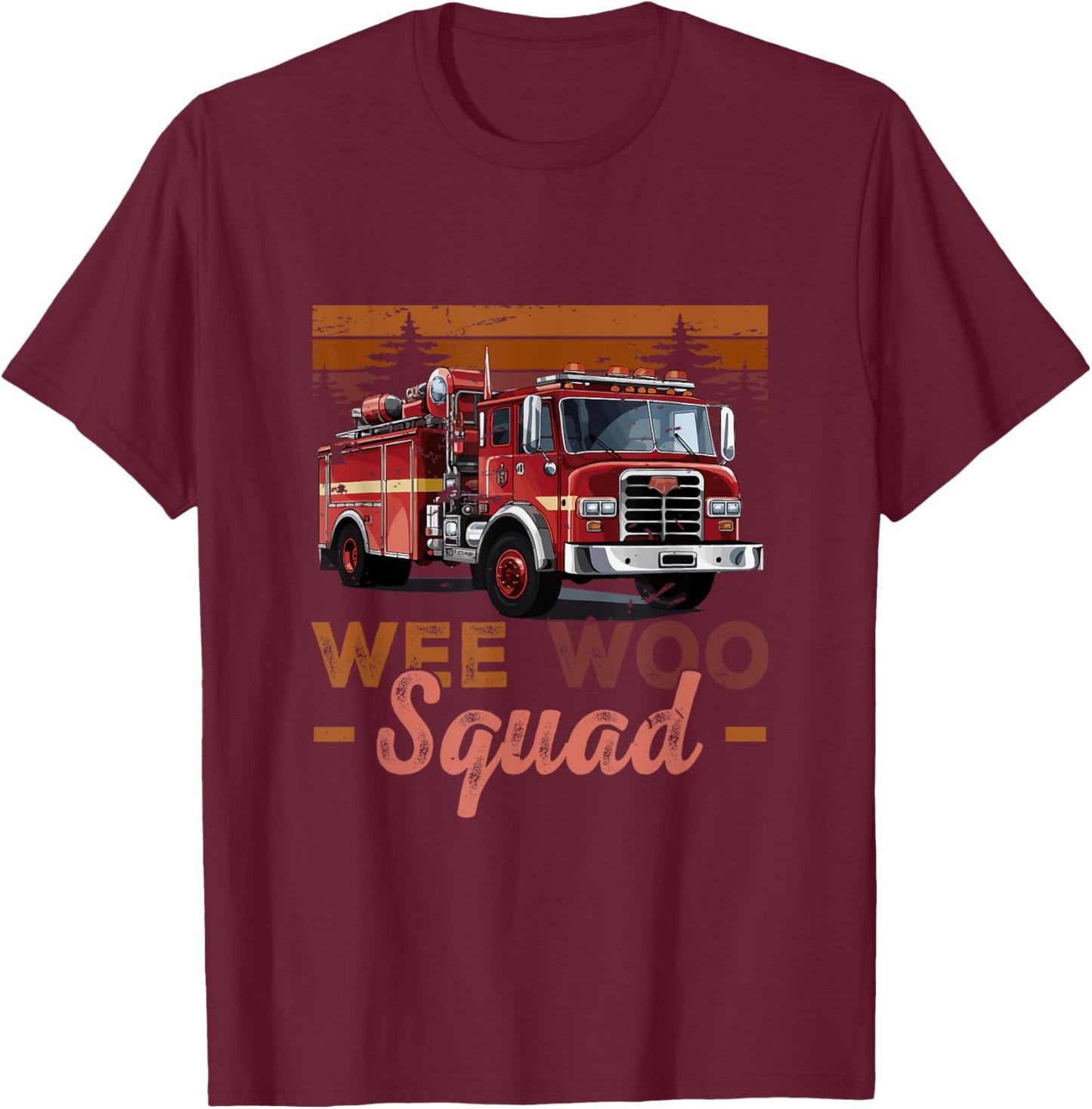 Wee Woo Squad Fire Truck Firefighter Vintage Fire Engine T-Shirt - T-Shirt | Maroon