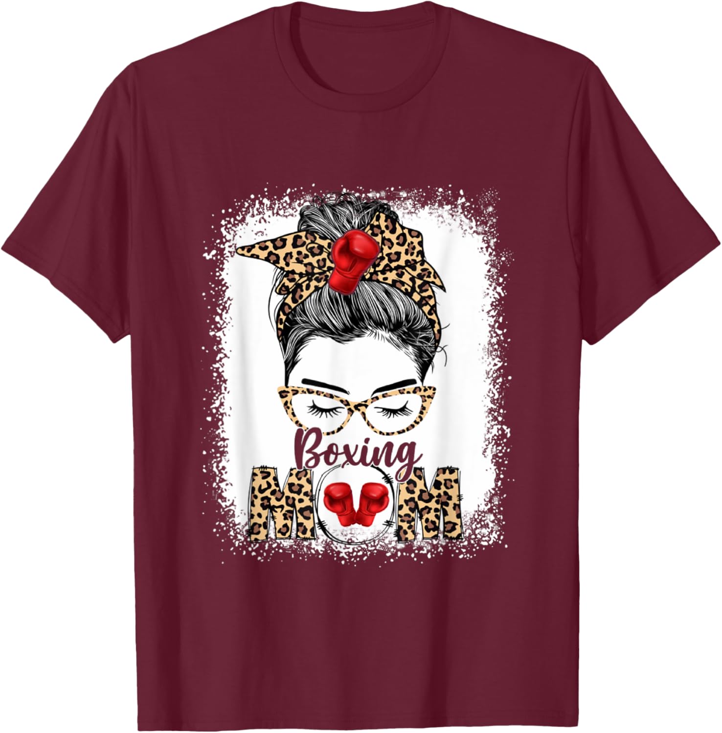 Funny Boxing Gloves Messy Bun Boxing Mom T-Shirt - T-Shirt | Maroon