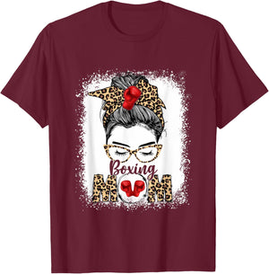 Funny Boxing Gloves Messy Bun Boxing Mom T-Shirt - T-Shirt | Maroon