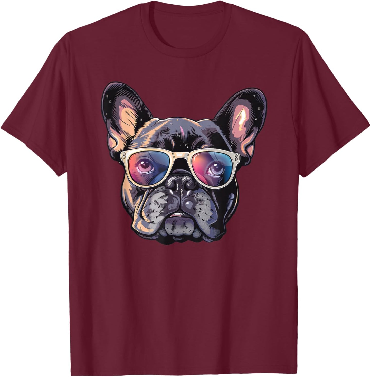 French Bulldog Dog Sunglasses T-Shirt - T-Shirt | Maroon
