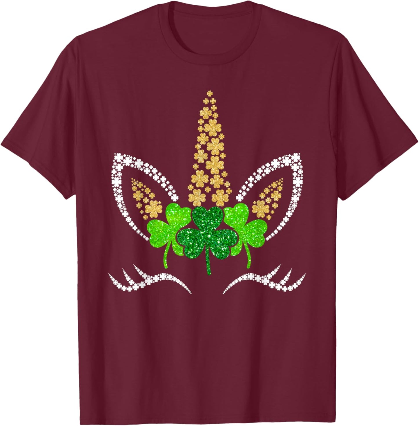 Unicorn Face Girls Kids St Patricks Day Irish Shamrock Women T-Shirt - T-Shirt | Maroon