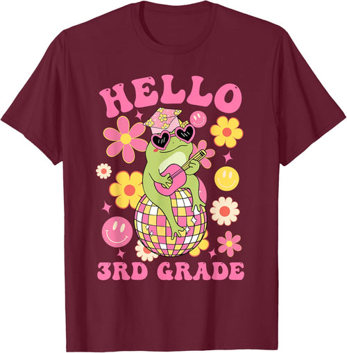 Hello Third 3rd Grade-Back To School Groovy Frog Funny Kids