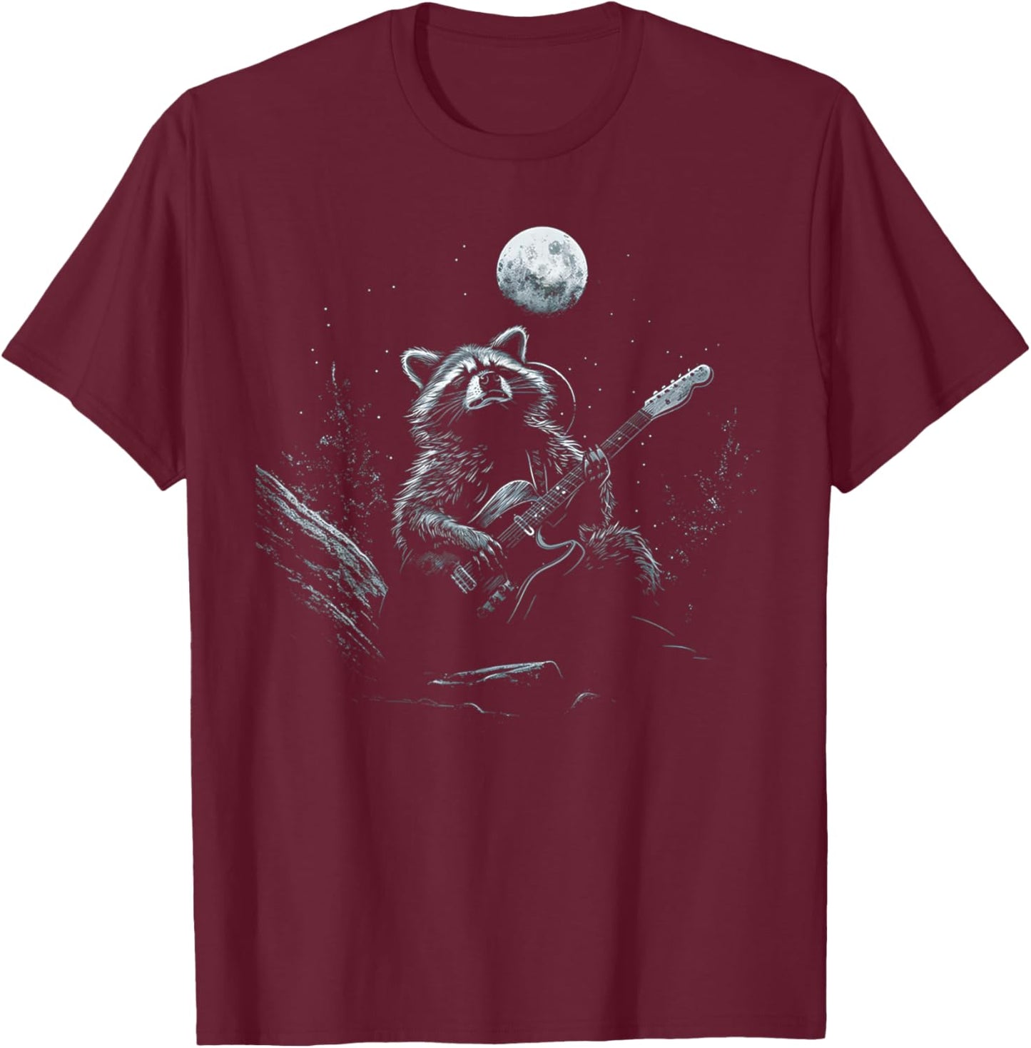 Racoon Playing Guitar Singing Funny Raccoon Meme Guitarist T-Shirt - T-Shirt | Maroon