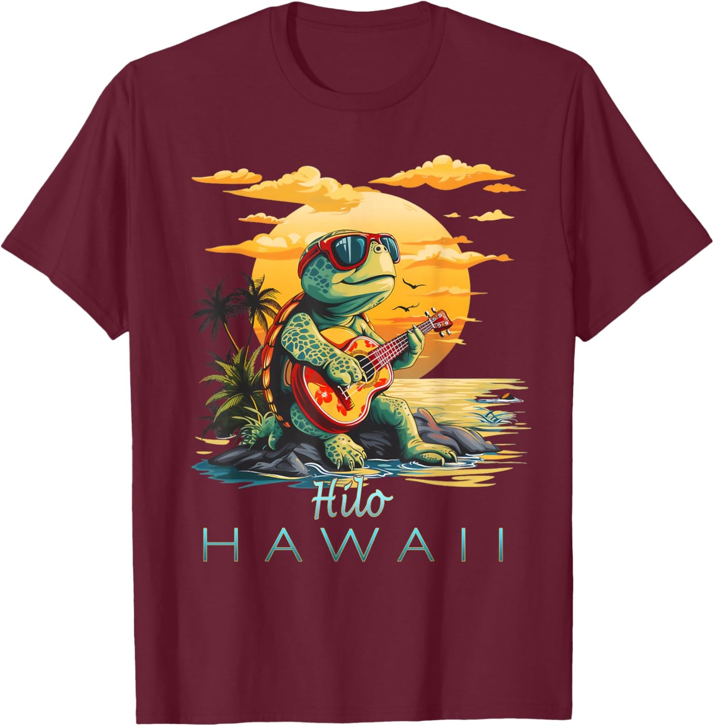 Cute Tropical Hilo Hawaii Sea Turtle Souvenir T-Shirt - T-Shirt | Maroon