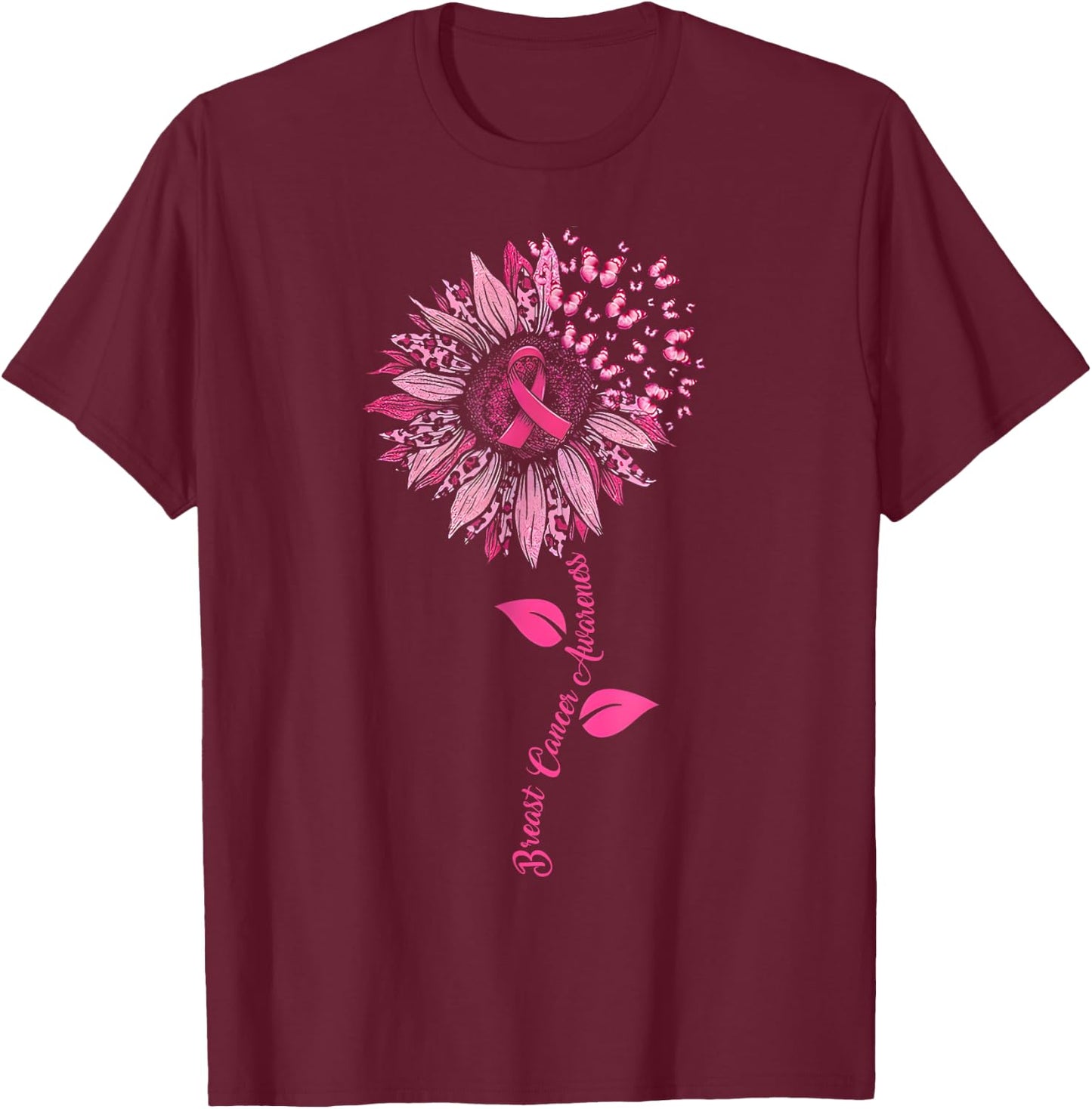 Sunflower Breast Cancer Awareness Pink Ribbon In October T-Shirt - T-Shirt | Maroon