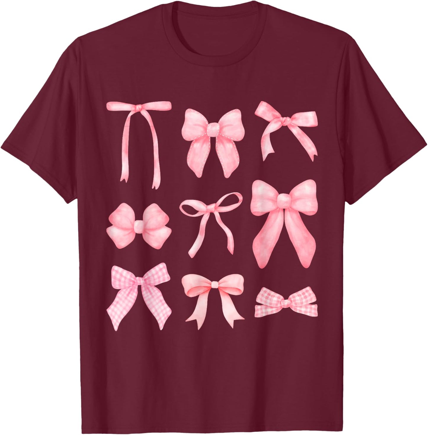 Pink Bow and Ribbon Cute Graphic for Girl Women T-Shirt - T-Shirt | Maroon