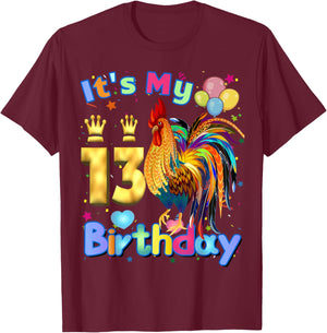 Chicken Its My 13th Birthday Chicken Birthday Party Balloon T-Shirt - T-Shirt | Maroon