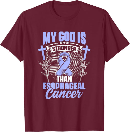 Esophageal Cancer Awareness Apparel Esophagus God Stronger Than Esophageal Cancer Awareness - -Adults - Black - Small - Short Sleeve - Cotton Blend - Modern - Cancer Awareness Design T-Shirt - T-Shirt | Maroon