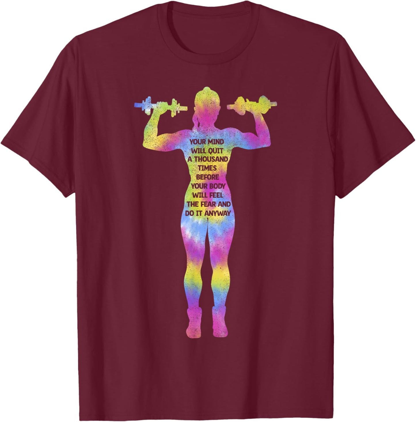 Motivating Fitness Woman Bodybuilding Gym Tie Dye Workout T-Shirt - T-Shirt | Maroon