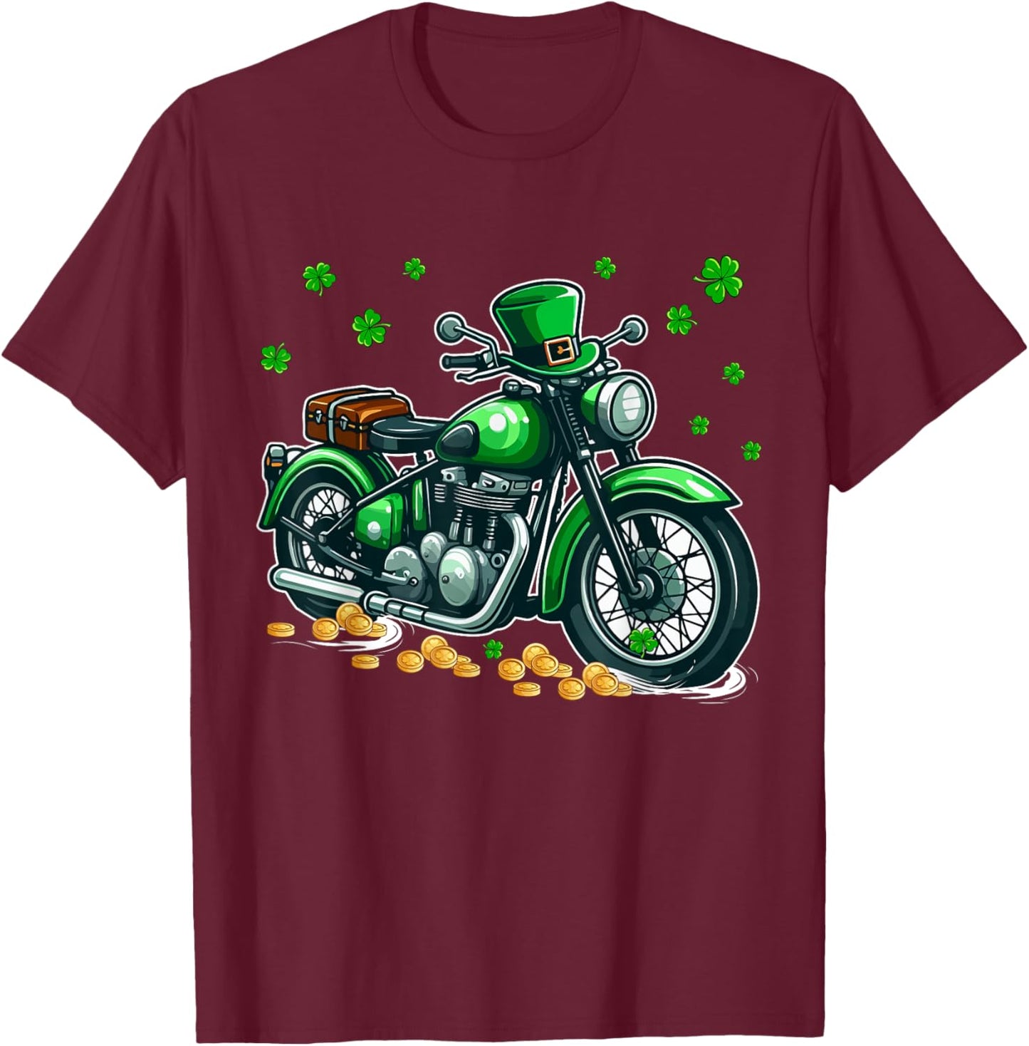Patrick's Day Motorcycle Shamrocks Lucky Patrick's Day Coin T-Shirt - T-Shirt | Maroon