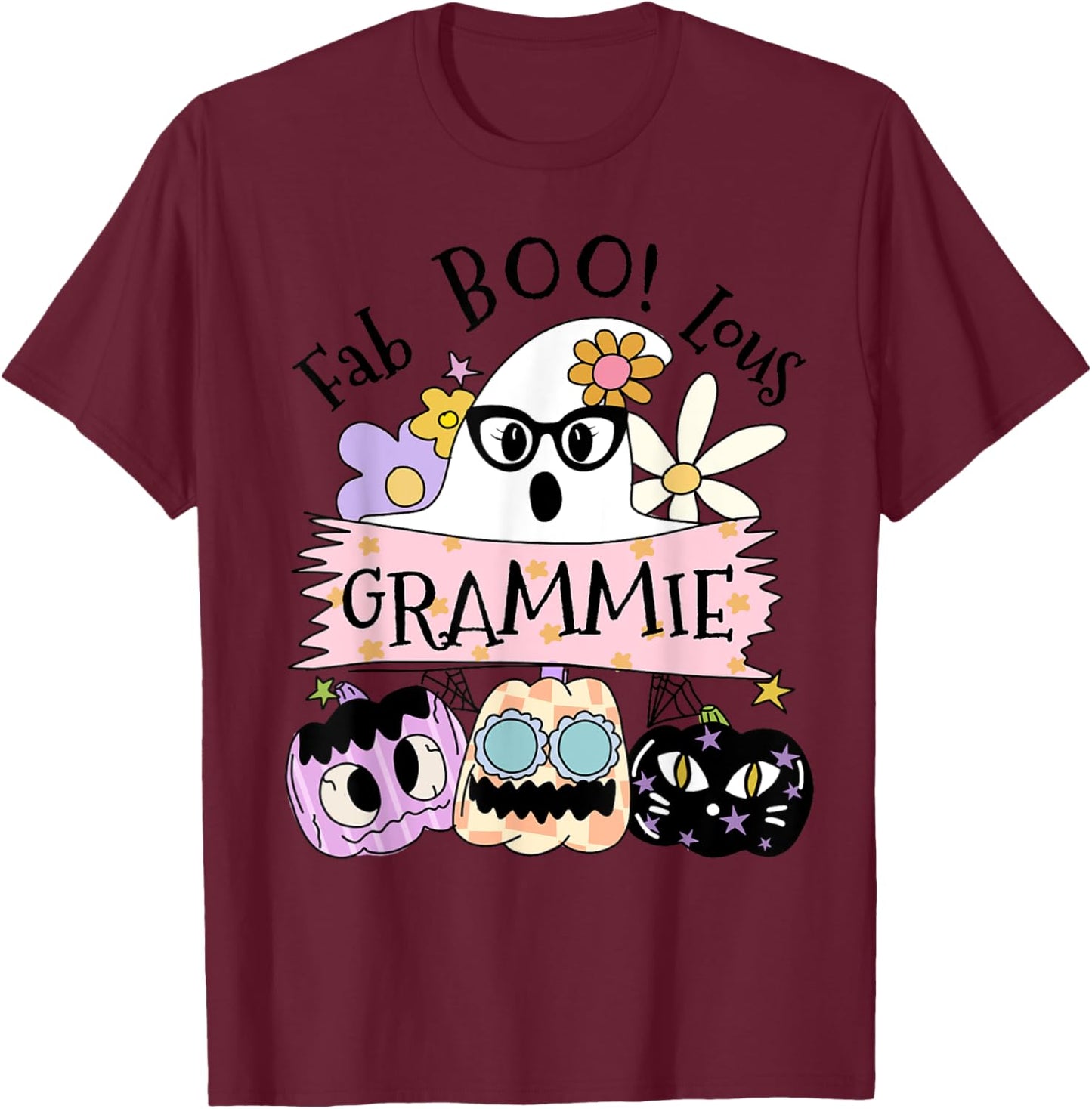 Cute Ghost Fab Boo Lous Grammie Grandma Halloween Costume T-Shirt - T-Shirt | Maroon