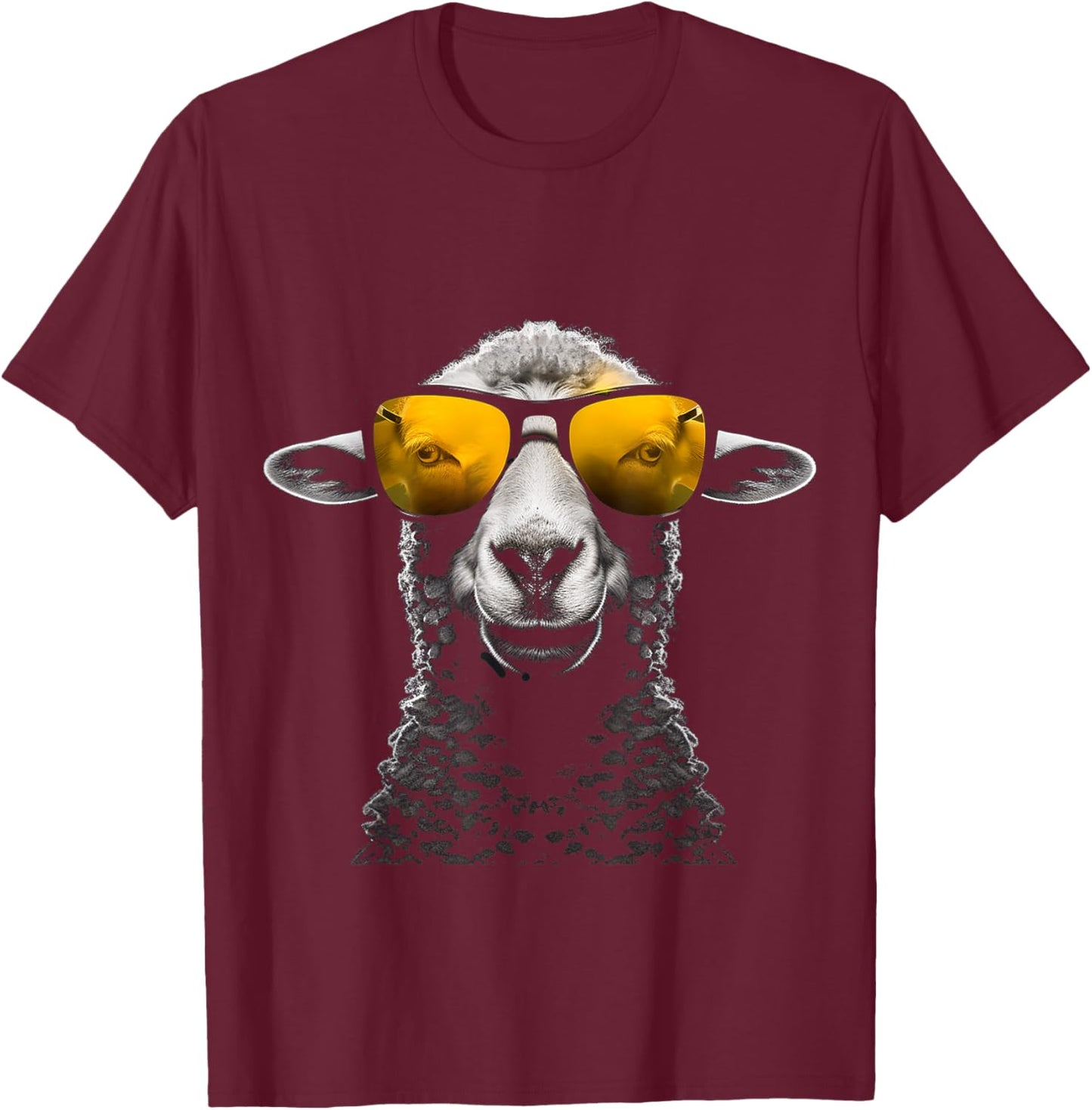 Sheep Sunglass Art Animal Illustration Graphic Sheep T-Shirt - T-Shirt | Maroon