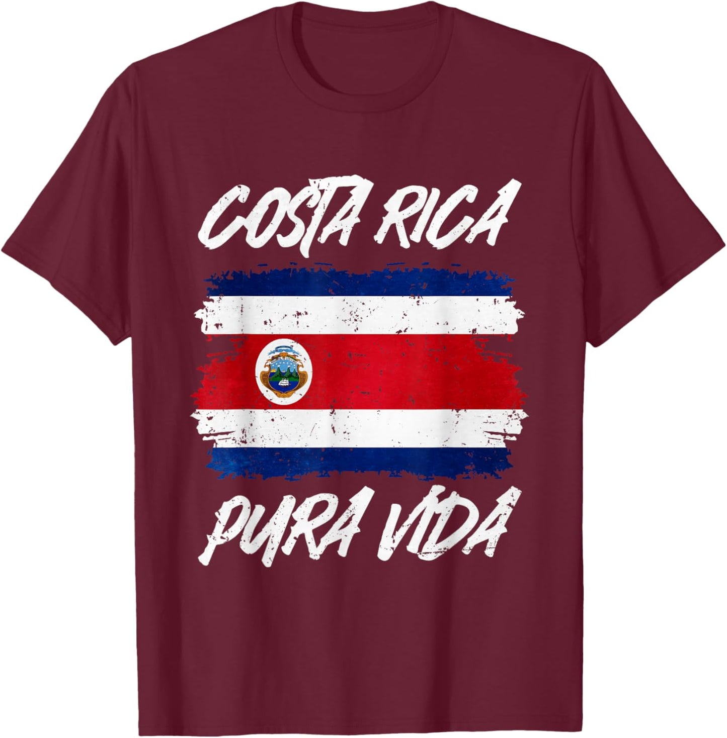 Pura Vida National Flag Of Costa Rica Cool Central America T-Shirt - T-Shirt | Maroon