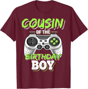 Cousin of the Birthday Boy Matching Video Game Birthday Gift T-Shirt - T-Shirt | Maroon