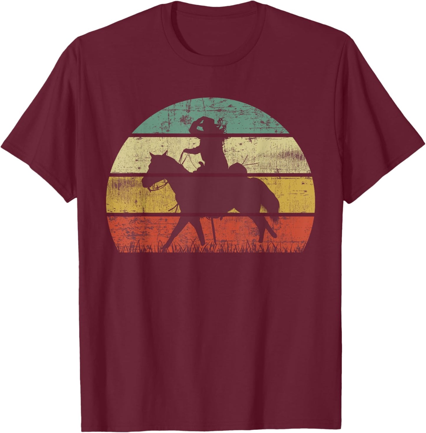 Retro Girl Horse Riding Vintage Cowgirl Texas Ranch T-Shirt - T-Shirt | Maroon