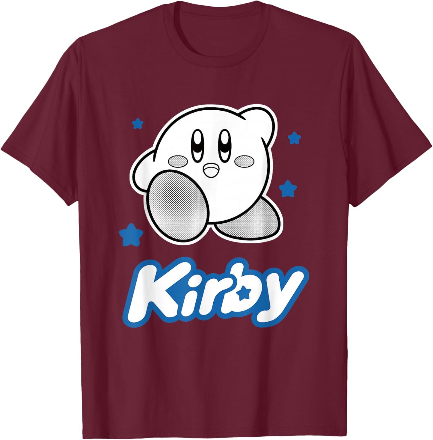 Kirby Blue Stars Big Character Portrait T-Shirt - T-Shirt | Maroon