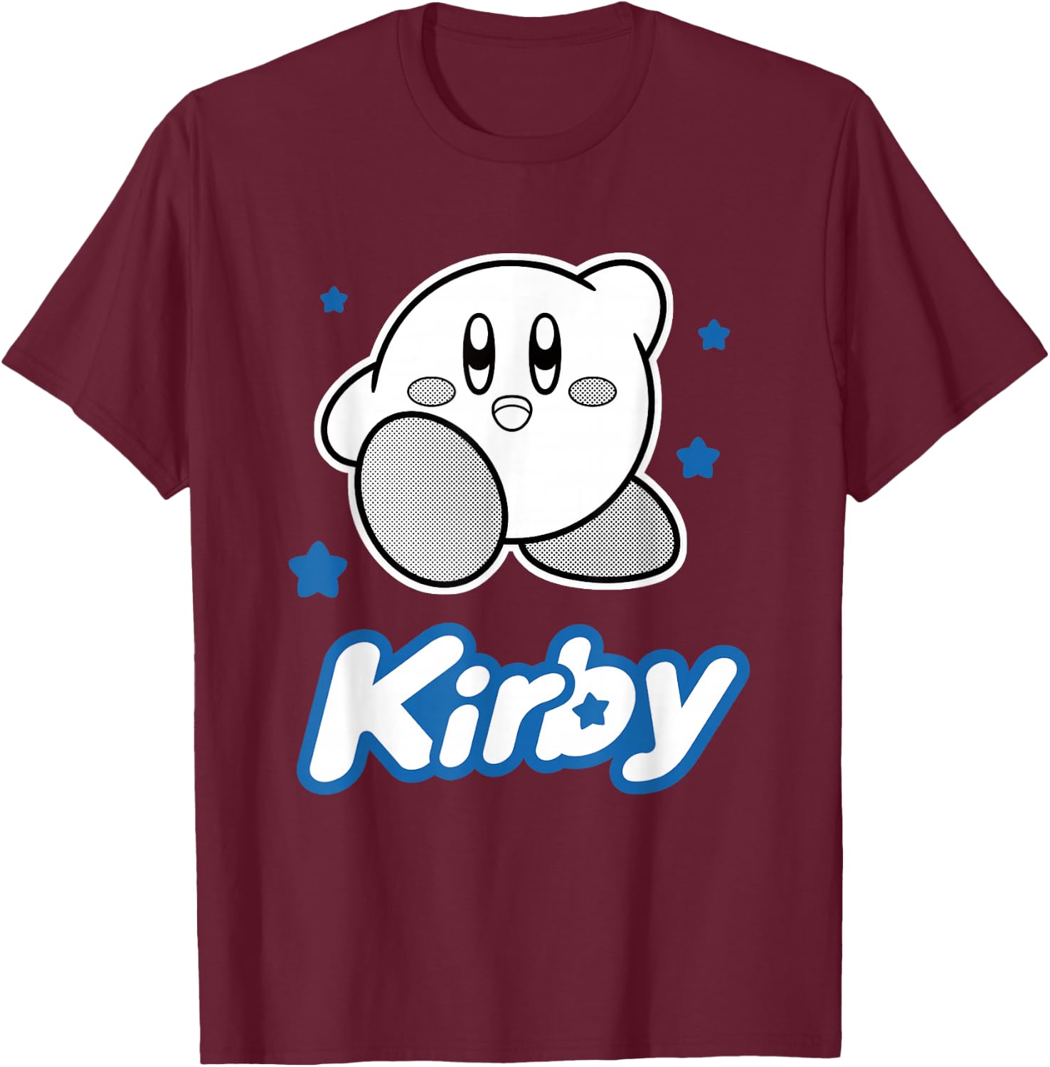 Kirby Blue Stars Big Character Portrait T-Shirt - T-Shirt | Maroon